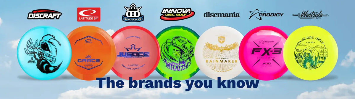 Disc golf brands at PAR3: Discraft, Latitude 64, Dynamic Discs, Innova, Discmania, Prodigy, Westside Discs